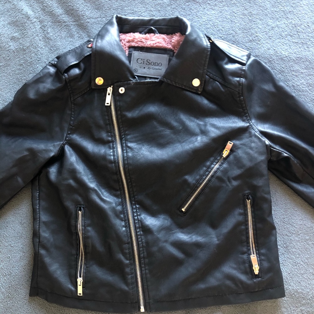 Leather jacket with faux fur